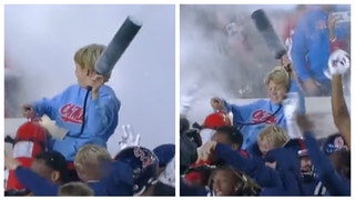 Ole Miss coach Lane Kiffin's son Knox steals the show during the Egg Bowl. (Credit: Screenshot/Twitter Video https://twitter.com/SECNetwork/status/1595960528064901122)