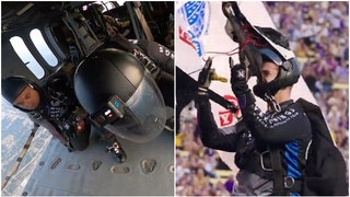 Silver Wings parachute team jumps into LSU/Army game. (Credit: Screenshot/Twitter Video https://twitter.com/LSUfootball/status/1716455831267578153)