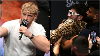 Dillon Danis cracked Logan Paul in the face with a microphone during the press conference for their fight. Watch a video of the incident. (Credit: Getty Images)