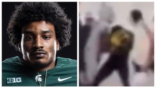 MSU player Khary Crump reaches plea deal in Michigan tunnel beatdown case. (Credit: Michigan State Football and Twitter Video Screenshot/https://twitter.com/JackMacCFB/status/1586762433623990272)