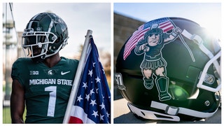 The Michigan State Spartans will wear helmets with the American flag for Veterans Day. (Credit: Michigan State Football/Twitter)