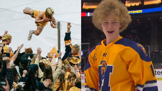 Mahtomedi-minnesota-state-hockey-tournament-championship-double-overtime-fan-jumps-glass