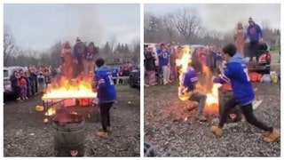 Member Of The Bills Mafia Catches Himself On Fire Attempting To Jump Through A Burning Table
