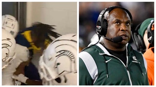 Michigan State fined $100,000 for tunnel brawl against the Michigan Wolverines. (Credit: Screenshot/Twitter Video https://twitter.com/mattcharboneau/status/1586555477319614464 and Getty Images)