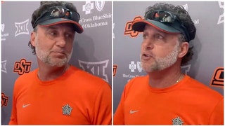 Oklahoma State football coach Mike Gundy rocks a beard. (Credit: Screenshot/Twitter Video https://twitter.com/Sam_Hutchens_/status/1640503010089635840)