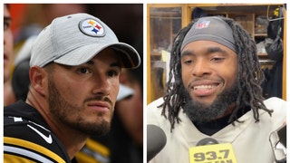 Steelers receiver Diontae Johnson confirms argument with Mitch Trubisky. (Credit: Getty Images and Twitter Video Screenshot/https://twitter.com/JRown32/status/1582807368705794048)