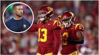 The Notre Dame/USC rivalry appeared to get heated off the field ahead of the game. Police appeared to pull over the Trojans equipment truck. (Credit: Getty Images)
