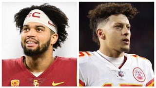 USC quarterback Caleb Williams reacts to Patrick Mahomes comparisons. (Credit: Getty Images)