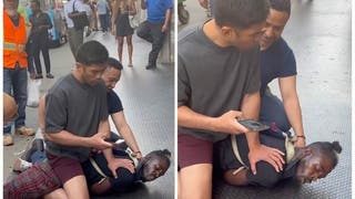 MMA fighter takes down homeless man allegedly attacking people. (Credit: Screenshot/Instagram Video https://www.instagram.com/p/CghvUJFp6fH/)