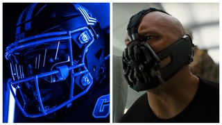 SMU uniform reveal for game against Houston features "The Dark Knight Rises" villain Bane. (Credit: Screenshot/YouTube https://www.youtube.com/watch?v=rurhk1hadp8 and Twitter/SMU Football)