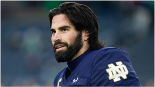 Notre Dame quarterback Sam Hartman shaved his beard and now has a mustache. See a photo of what Hartman looks like. (Credit: Getty Images)
