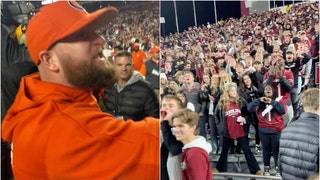 A Clemson staffer was filmed savagely roasting South Carolina students during the team's weekend win. Watch the hilarious video. (Chazf_tv/X Video with permission)