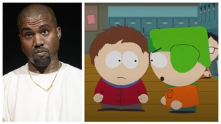 "South Park" returns Wednesday on Comedy Central. The preview appears to show the series targeting Kanye West. (Credit: Getty Images and YouTube Video Screenshot/https://www.youtube.com/watch?v=wdfnMsN0BWI)