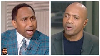 ESPN superstar Stephen A. Smith and Jay Williams get in bizarre argument over Kyrie Irving. (Credit: Screenshot/Twitter Video https://twitter.com/awfulannouncing/status/1622619259137294336)