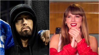 Some Taylor Swift fans weren't pleased Eminem was shown Sunday during the Lions/Rams game. See the best reactions. (Credit: Getty Images)