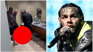 Rapper Tekashi 6ix9ine brutally attacked at the gym. (Credit: Getty Images and Twitter Video Screenshot/https://twitter.com/FaboisMe/status/1638382878789705729)