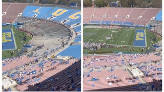The UCLA Bruins set record low attendance at the Rose Bowl for week one game against Bowling Green. (Credit: Screenshot/Twitter Video https://twitter.com/EdEspinoza/status/1566181277081804800)