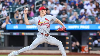 St. Louis RHP Miles Mikolas pitches in the 1st inning vs. the New York Mets at Citi Field in Queens.