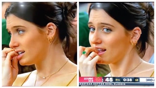 Ellie Fazio goes viral during USC/Tulane game for biting her nails. (Credit: Screenshot/Twitter Video https://twitter.com/ProudDevilAlum/status/1610030158307532801)