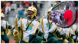 Fight breaks out between college football team, band.