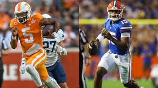 Tennessee Vols quarterback Hendon Hooker and Florida Gators quarterback Anthony Richardson run and read options during a game