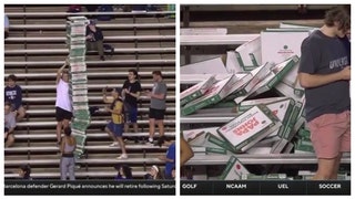 Pizza tower topples at Rice-UTEP game.