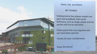 Wimbledon Residents Warn Tennis Fans Against 'Drugs, Booze and Sex Parties'