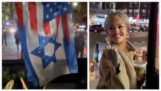 An angry young woman attempted to tear down an Israel/US flag at an Upper East Side kosher restaurant.