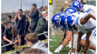 Oregon fans unleash disgusting rant directed at BYU and Mormons during Saturday game. (Credit: Screenshot/Twitter Video https://twitter.com/JohnHopkins2022/status/1571262471016415237 and Getty Images)