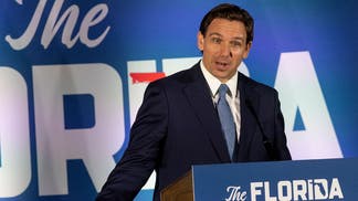 Ron Desantis gives a political speech in Nassau County, Long Island, New York