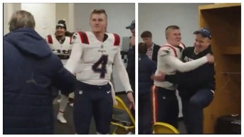 Patriots QB Bailey Zappe has very different reactions to Bill Belichick, Bill O'Brien after big win.