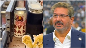 Brewery trolls Dan Snyder over selling the Washington Commanders. (Credit: Screenshot/Twitter Video https://twitter.com/OldOxBrewery/status/1646893575005675521 and Getty Images)