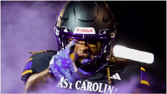 East Carolina unveils slick black uniforms. (Credit: Screenshot/Twitter Video https://twitter.com/ECUPiratesFB/status/1709735807861358624)