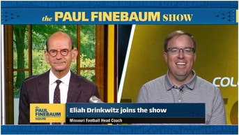 Eli Drinkwitz reacts to being called a young Nick Saban. (Credit: Screenshot/Twitter video https://twitter.com/finebaum/status/1717270553663258671)