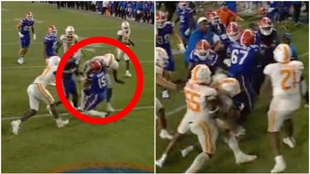 Florida/Tennessee game ends in huge brawl. (Credit: Screenshot/Twitter video (Credit: Screenshot/Twitter Video https://twitter.com/bubbaprog/status/1703234129997758594))