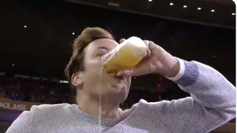 Jimmy Fallon Fires Up Rangers Crowd: Slams Beer, Hotdog