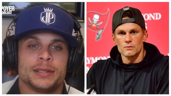 Jordan Poyer encourages Tom Brady to retire. (Credit: Getty Images and Twitter Video Screenshot/https://twitter.com/TheVolumeSports/status/1615785846124199958)