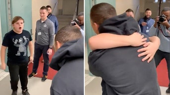 Jordan Poyer surprises boy at school 2