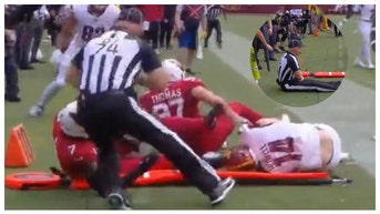 Commanders QB Sam Howell takes huge late hit against Cardinals.