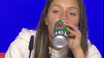 Tennis player Jess Pegula drinking beer
