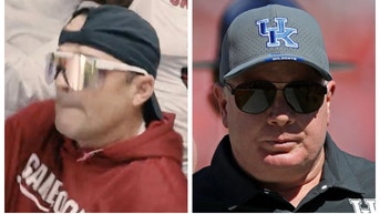 South Carolina football coach Shane Beamer trolls Mark Stoops. (Credit: Screenshot/Twitter Video https://twitter.com/GamecockFB/status/1578945505341603843 and Getty Images)