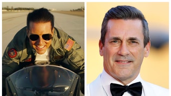 "Top Gun: Maverick" star Glen Powell shares a great story about co-star Jon Hamm. (Credit: Screenshot/YouTube https://www.youtube.com/watch?v=giXco2jaZ_4 and Getty Images)
