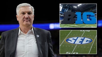 PAC-12 Commissioner George Kilavkoff Big Ten and SEC logos