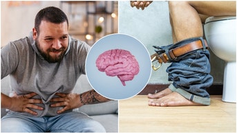 Man struggling with constipation and brain