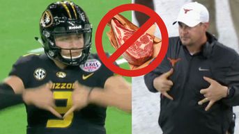 drew-lock-tom-herman-backpack-texas-missouri-bowl-celebration-mock