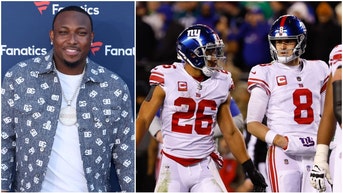 LeSean McCoy, Saquon Barkley, and Daniel Jones of the New York Giants.
