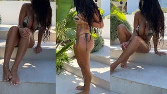 rachel bush poses in a bikini in spain