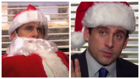"The Office" had several awesome Christmas moments and episodes. (Credit: Screenshot/YouTube Video https://www.youtube.com/watch?v=gbVDWdSwvbM and https://www.youtube.com/watch?v=19ulSNSRKyU)