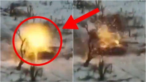 A crazy video shows a Bradley Fighting Vehicle hammering a T-90 Russian tank in Ukraine. Watch a video of the war incident. (Credit: Screenshot/X Video https://twitter.com/MAC_Arms/status/1747774447442939942)