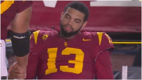 Caleb Williams didn't appear to be his usual energetic self Saturday night against Utah. He looked miserable after losing to Utah. (Credit: Screenshot/Twitter Video https://twitter.com/CFBONFOX/status/1715935291096101122)